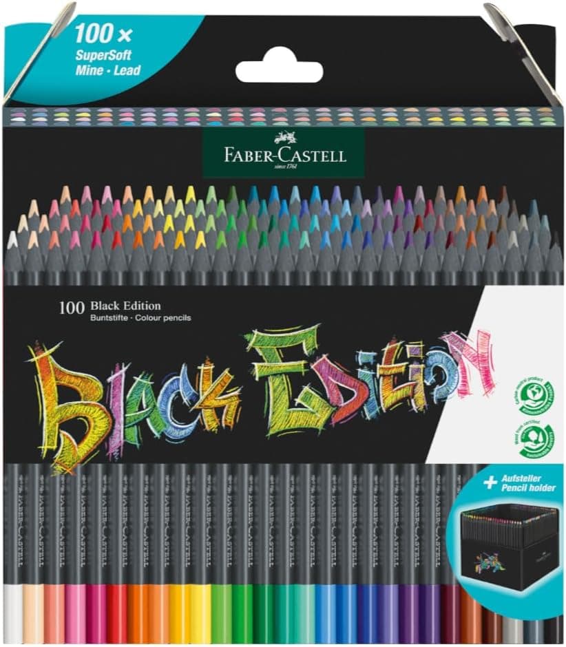 Faber-Castell Black Edition | Caixa com 100 lápis de cor resistentes para crianças e adultos