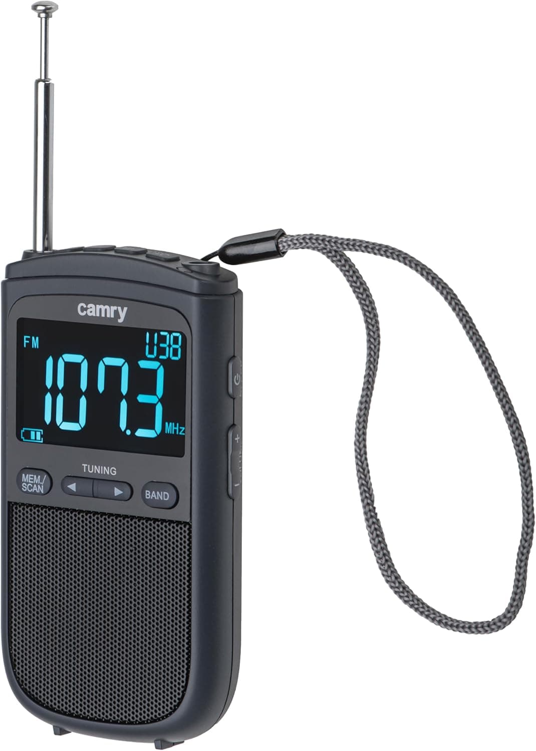 Rádio Digital Portátil Camry, CR 1905, Ecrã LCD, FM/AM, Bateria de 900 mAh, USB-C, Antena Telescópica, Preto