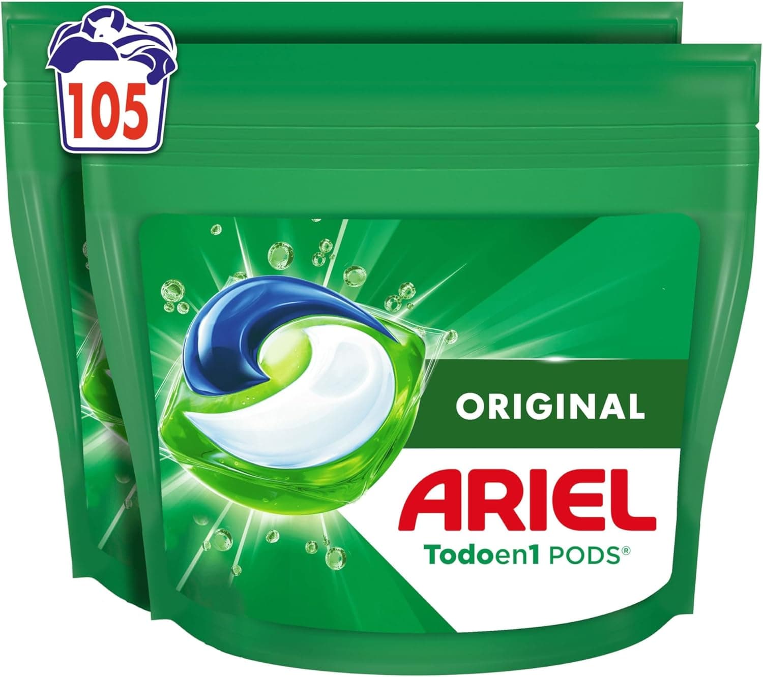 Ariel Tudo em 1 PODS, detergente líquido para máquina de lavar 105 cápsulas/comprimidos, original, 5 ações para uma limpeza incrível