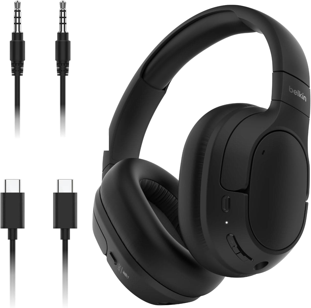 Belkin SoundForm Isolate Auriculares sem fios Bluetooth com cancelamento de ruído ativo híbrido, capacetes sem fios com microfone, 60 horas de autonomia, almofadas CloudCushion, preto
