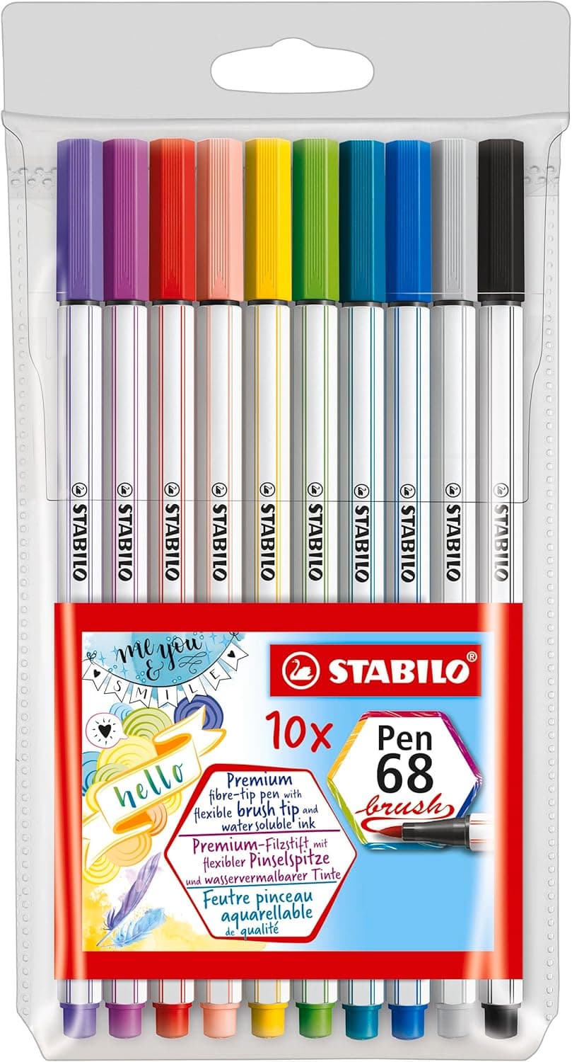 Marcador de ponta de pincel STABILO Pen 68 pincel com 10 cores