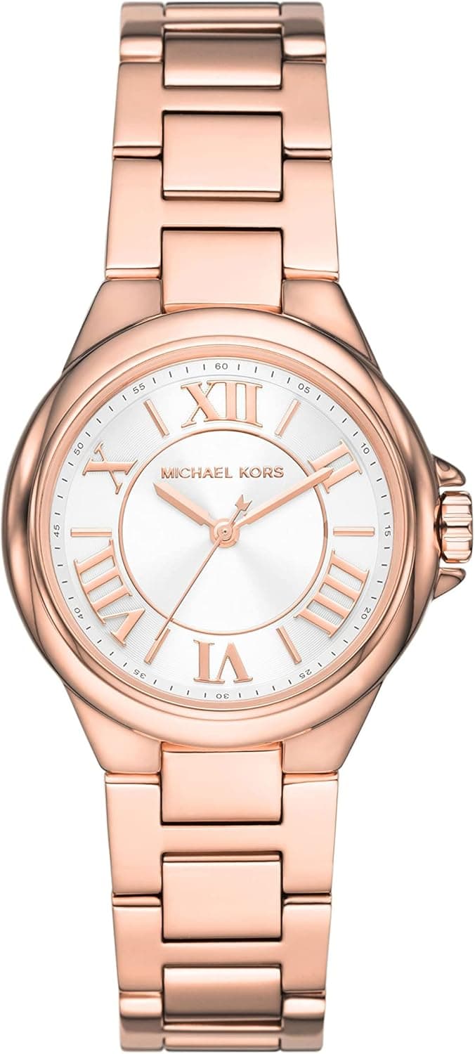 Michael Kors Camille | Relógio feminino com cronógrafo e correia em aço inoxidável rose gold e branco