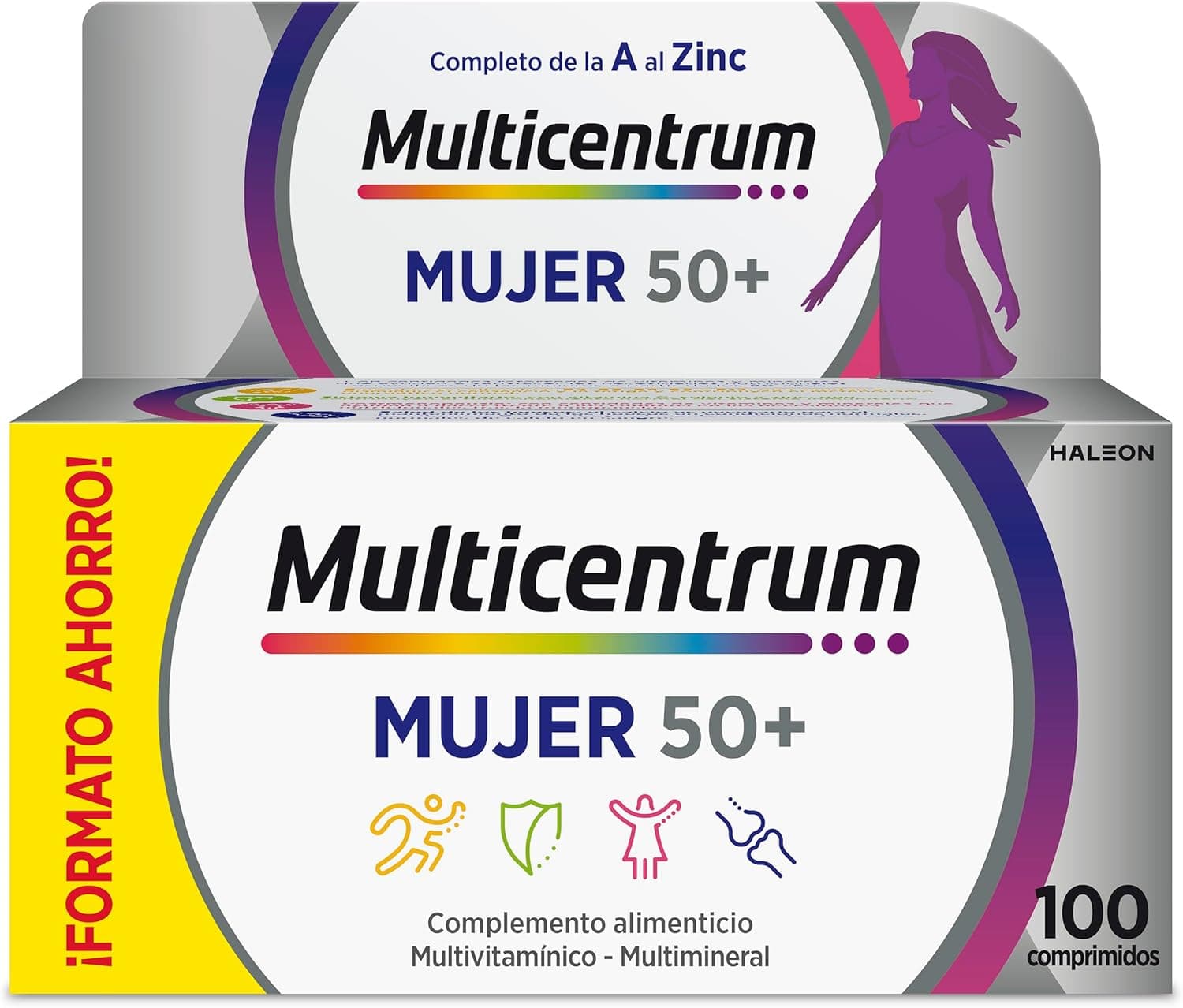 Multicentrum Mulher 50 complemento alimentar multivitamínico e multimineral para mulheres 50 +, pós-menopausa, com cálcio, vitamina C e B, sem glúten, 100 comprimidos