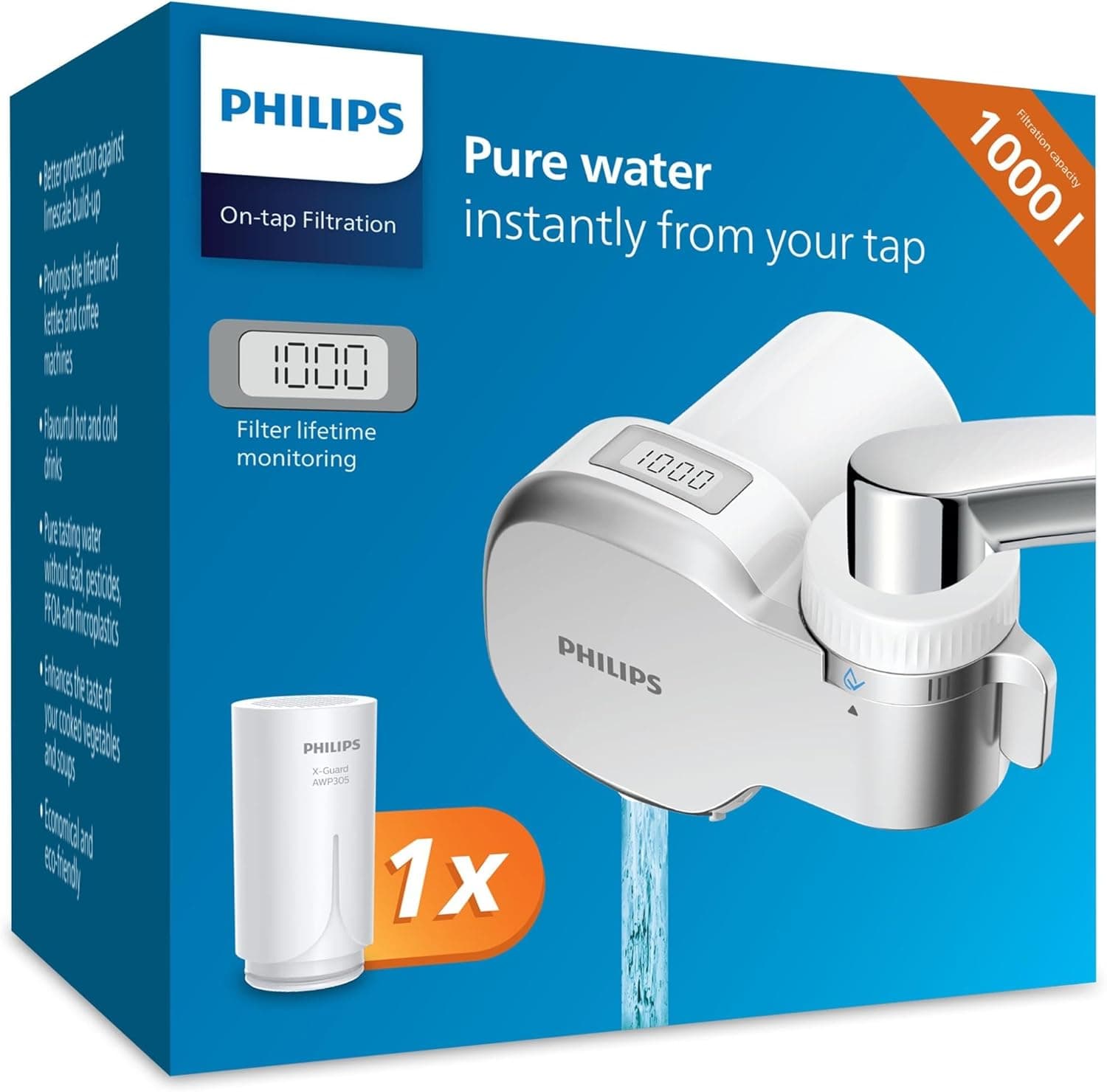 Philips Ontap AWP3705P1/10 Filtro de água com ecrã digital, capacidade de filtração de 1000 l
