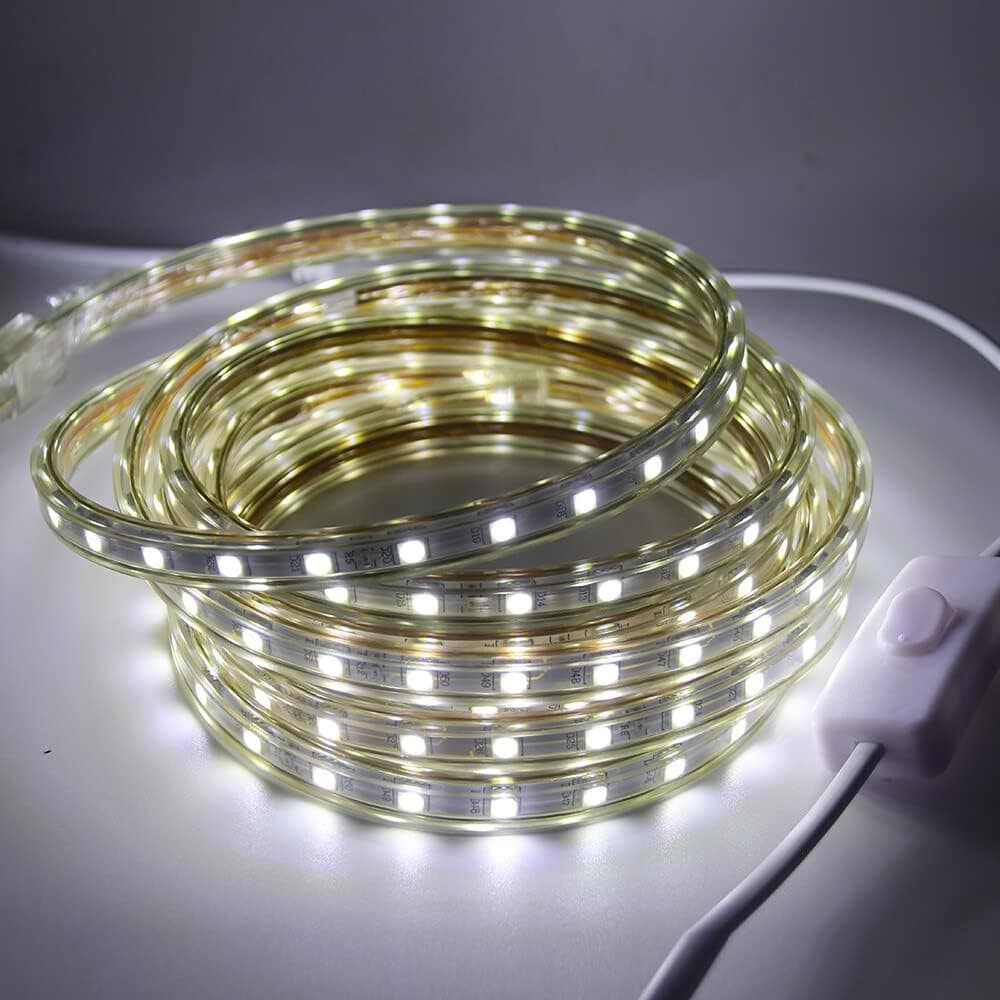 HEGEHE - Fita LED com interruptor de 230 V, diadema LED IP65, impermeável, cortável, flexível, fita LED para quarto, armário, casa, cozinha, decoração (branco, 10 m)