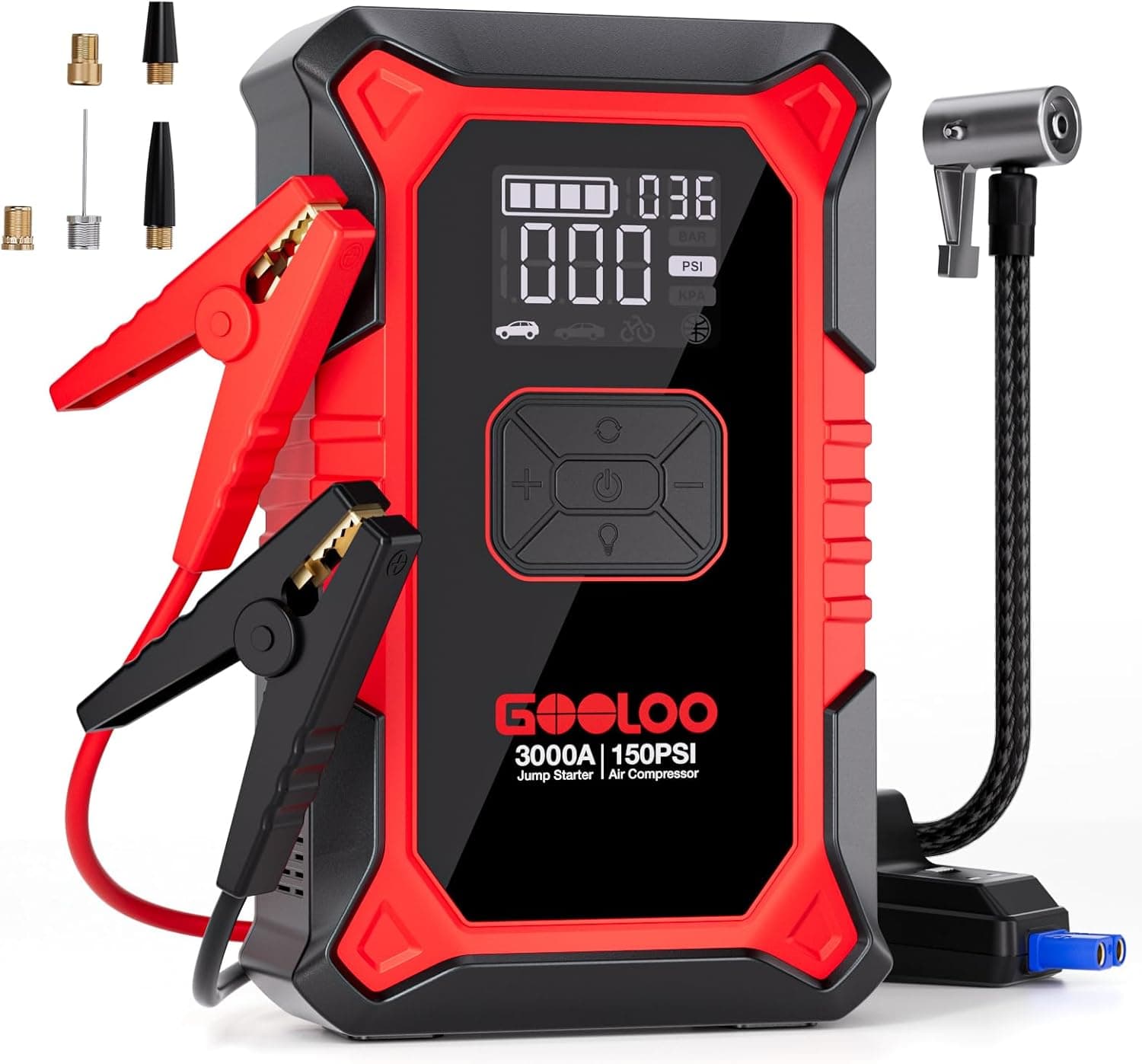 GOOLOO A3 | Arrancador de baterias para automóvel 3000A com compressor de ar portátil 150 PSI