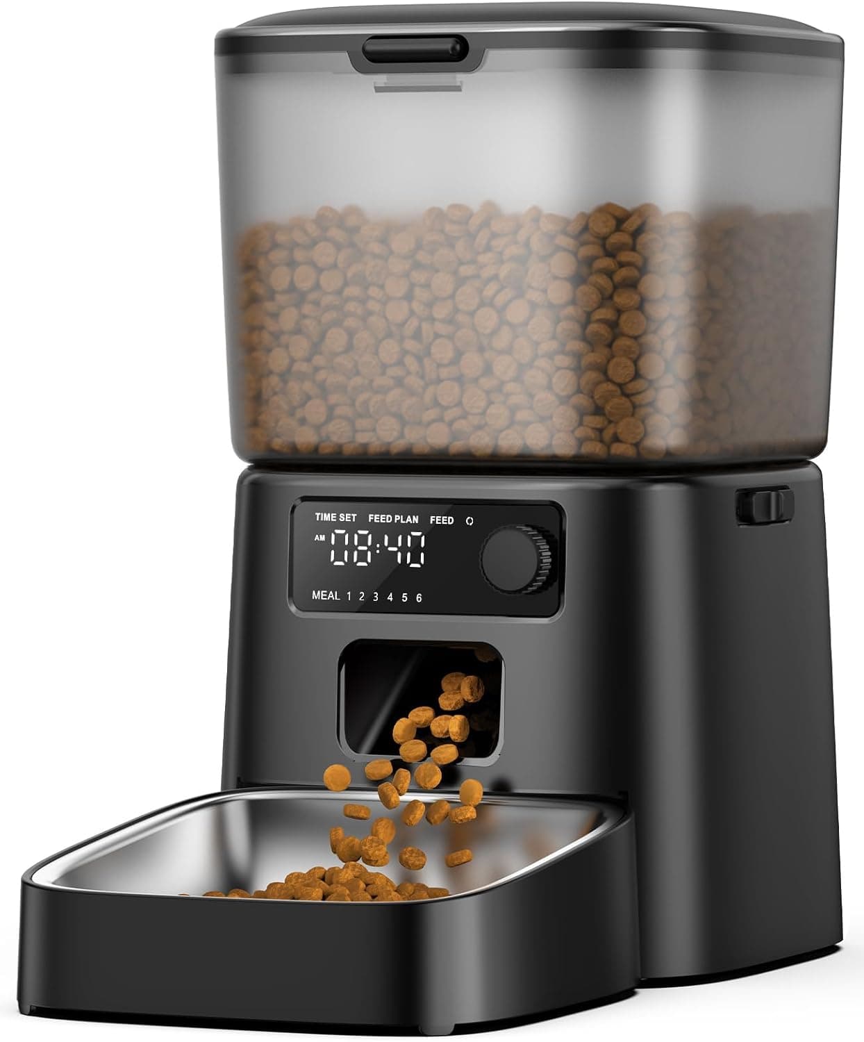 oneisall Alimentador automático para gatos de 3,5 l, dispensador de comida para gatos com temporizador programável, 1 - 6 refeições por dia, dispensador de comida para gatos/cães, com tigela de aço
