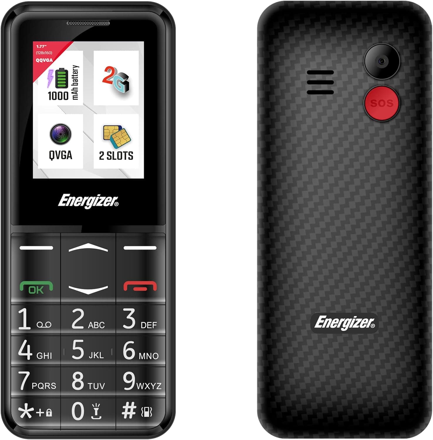 Energizer e4 - Telemóvel 2G - 1,77 polegadas - botão sos - ds preto - preto