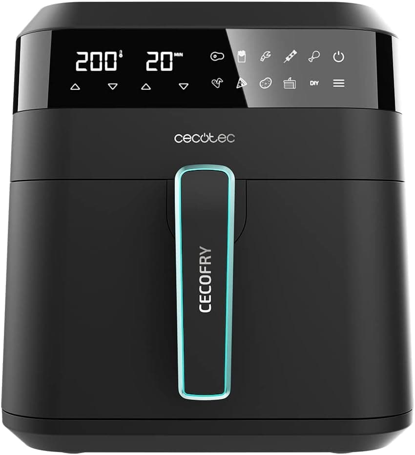 Cecotec Frigideira sem óleo de 6 l de ar Cecofry Experience 6000. 1700 W, tecnologia PerfectCook, temperatura ajustável de 80 a 200 °C, painel de controlo tátil, 9 modos, temporizador