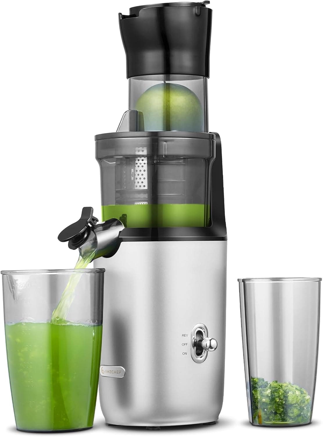 AMZCHEF Liquidificadora para legumes e frutas inteiras - 200 W extrator de sumos e legumes - liquidificador prensado a frio com a melhoria da haste, filtro de camada dupla, 2 chávenas, motor