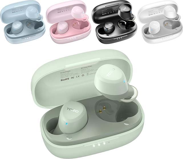 TOZO Auriculares sem fios, A1 mini auriculares Bluetooth 5.3 com microfone HD, capacetes sem fios Bluetooth som premium minimalista, reprodução 30H (compatível para orelhas pequenas), verde
