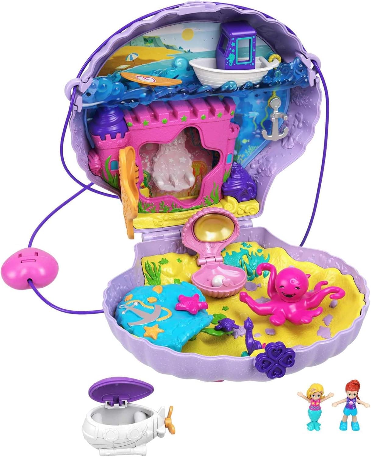 Polly Pocket Baú suspenso Polly com lilás em forma de caramaceira, pulso com acessórios (Mattel GNH11)
