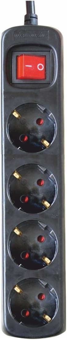 Silver Electronics - Extensão de tomada com 4 entradas com interruptor, preto, 4 tomadas, cabo de 1,5 m, proteção infantil, tomada de terra, com proteção contra picos de tensão