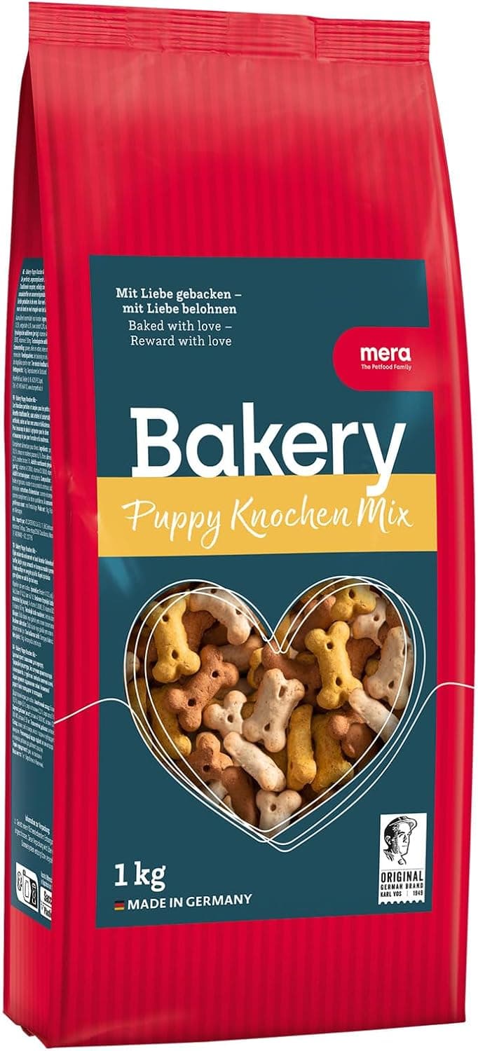 MERA Bakery Puppy ossos Mix (1 kg), guloseimas para cães para treino ou como aperitivo, guloseimas para cães com ingredientes naturais, bolachas para cães assadas suavemente