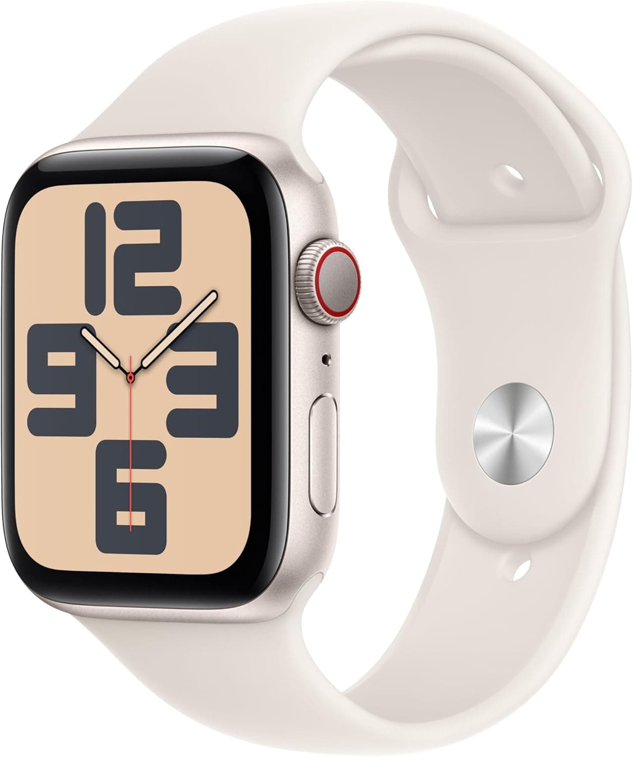 Apple Watch SE de 2.ª geração GPS Cellular Smartwatch com caixa de alumínio em branco estrela, 44 mm e correia desportiva branca estrela-tamanho M/L. Monitores de treino e sono, resistência à água