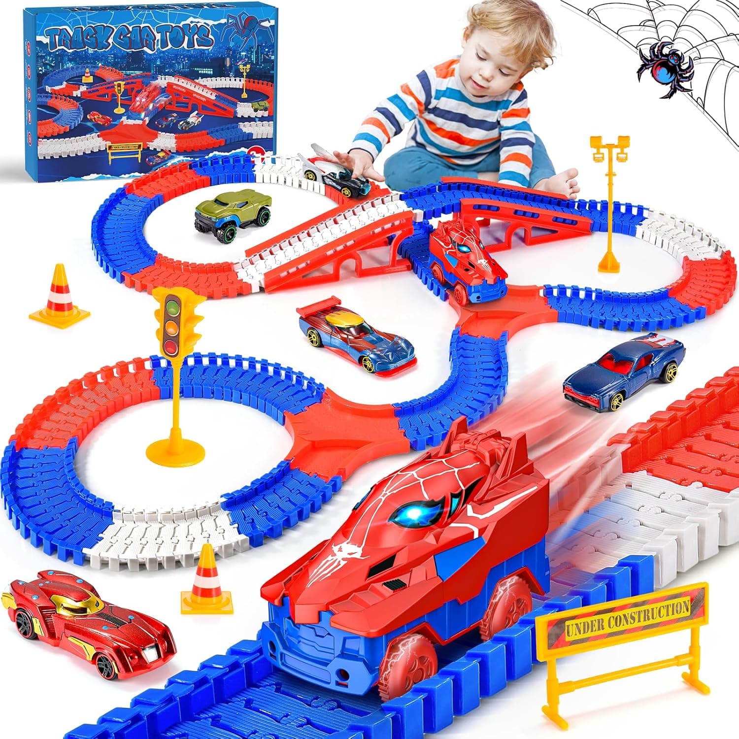 Toyokid Brinquedos crianças 2 3 4 5 6 anos, Spider carro presente menino menina 3-6 anos elétrico pista de carro presente Natal menino menina 3-6 anos jogos educativos