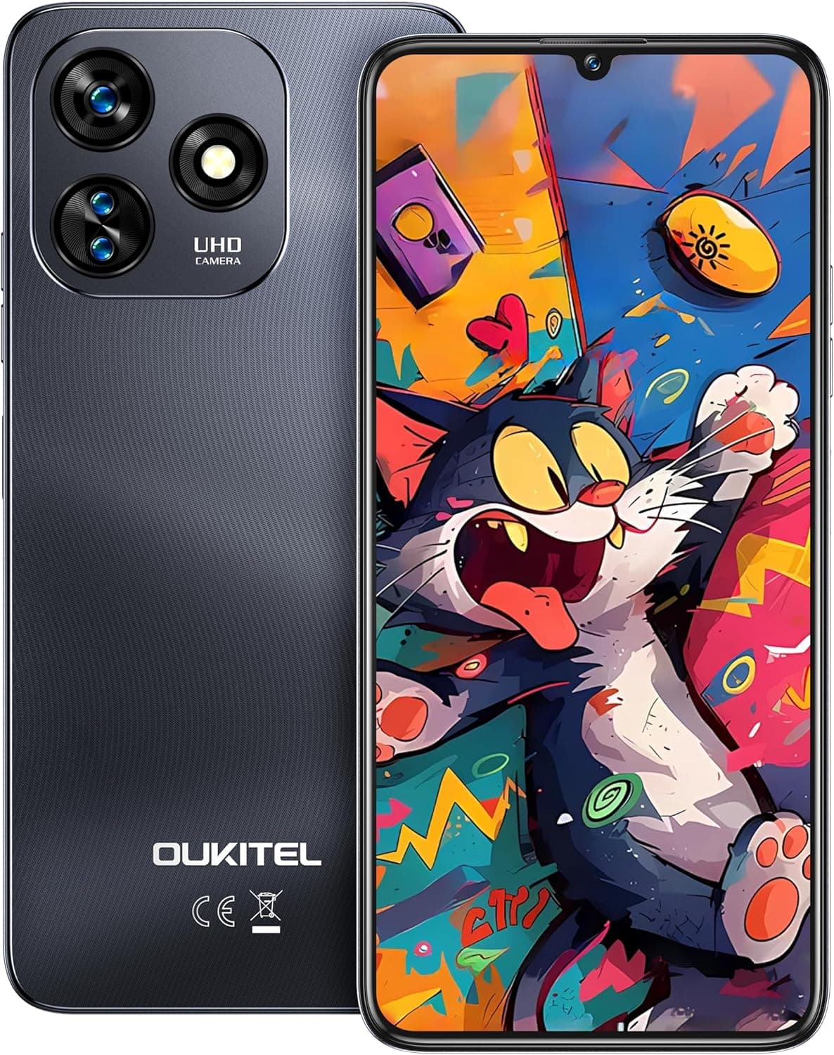 OUKITEL C51 Smartphones inteligentes 2025-6,8" ecrã HD 90Hz telemóvel Android 14, 18 GB + 128 GB/1 TB telemóveis, bateria 5150 mAh, câmara 13 MP, 3 ranhuras para cartões/jack de 3, 5 mm/g PS, preto