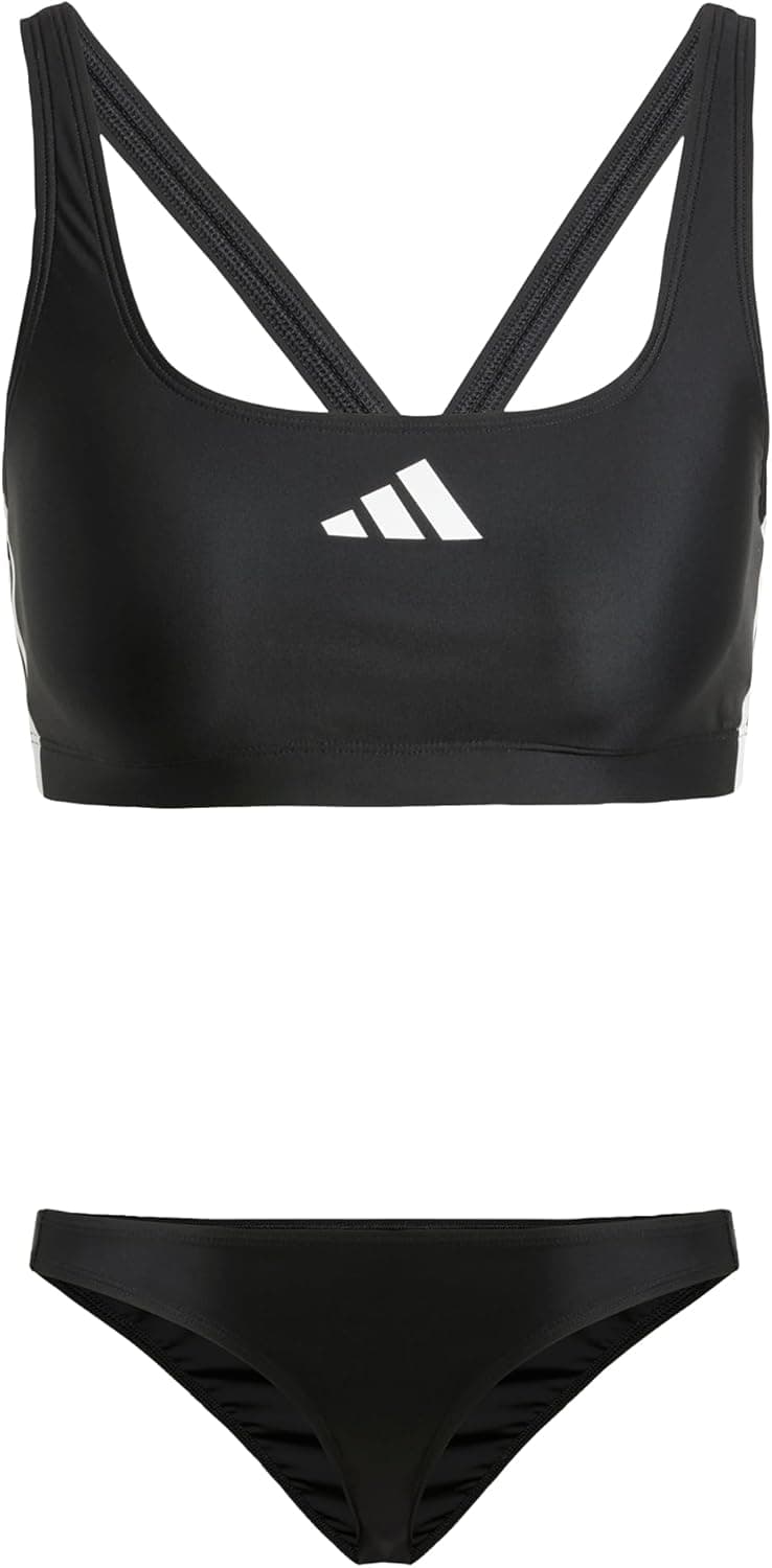 adidas Mulher 3 Stripes V-Back Bikini, preto/branco, 32