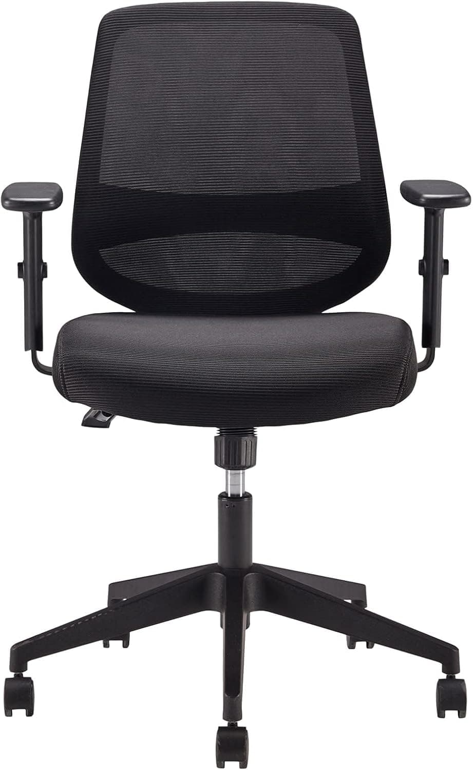 Amazon Basics - Cadeira de secretária de malha de meio encosto ajustável, apoio de braços e fixação lombar, 63,5 × 58 × 91 cm, preto