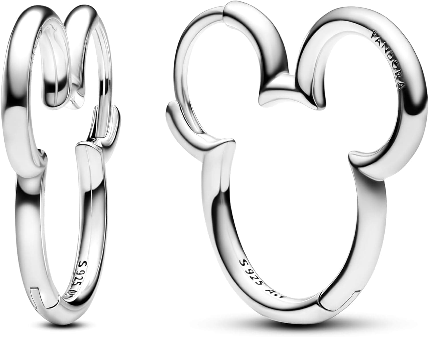 Pandora Disney 293528C00 - Brincos de silhueta de Mickey Mouse em prata de lei, Klar, prata de lei, sem pedra preciosa, Prata esterlina, Sem pedra preciosa