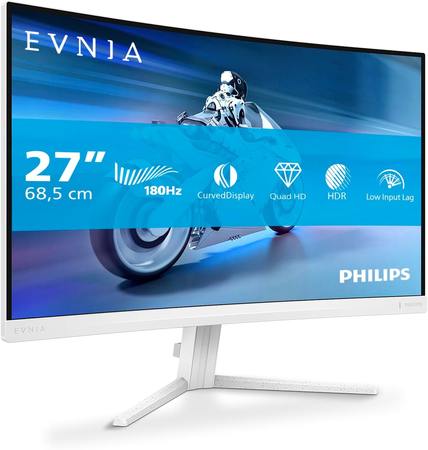 Philips Evnia 27M2C5501 Monitor de jogo curvo QHD de 27 polegadas, 180 Hz, 1 ms GtG, FreeSync Premium (2560 x 1440, 2X HDMI 2.0, 1 x DisplayPort1.4), branco