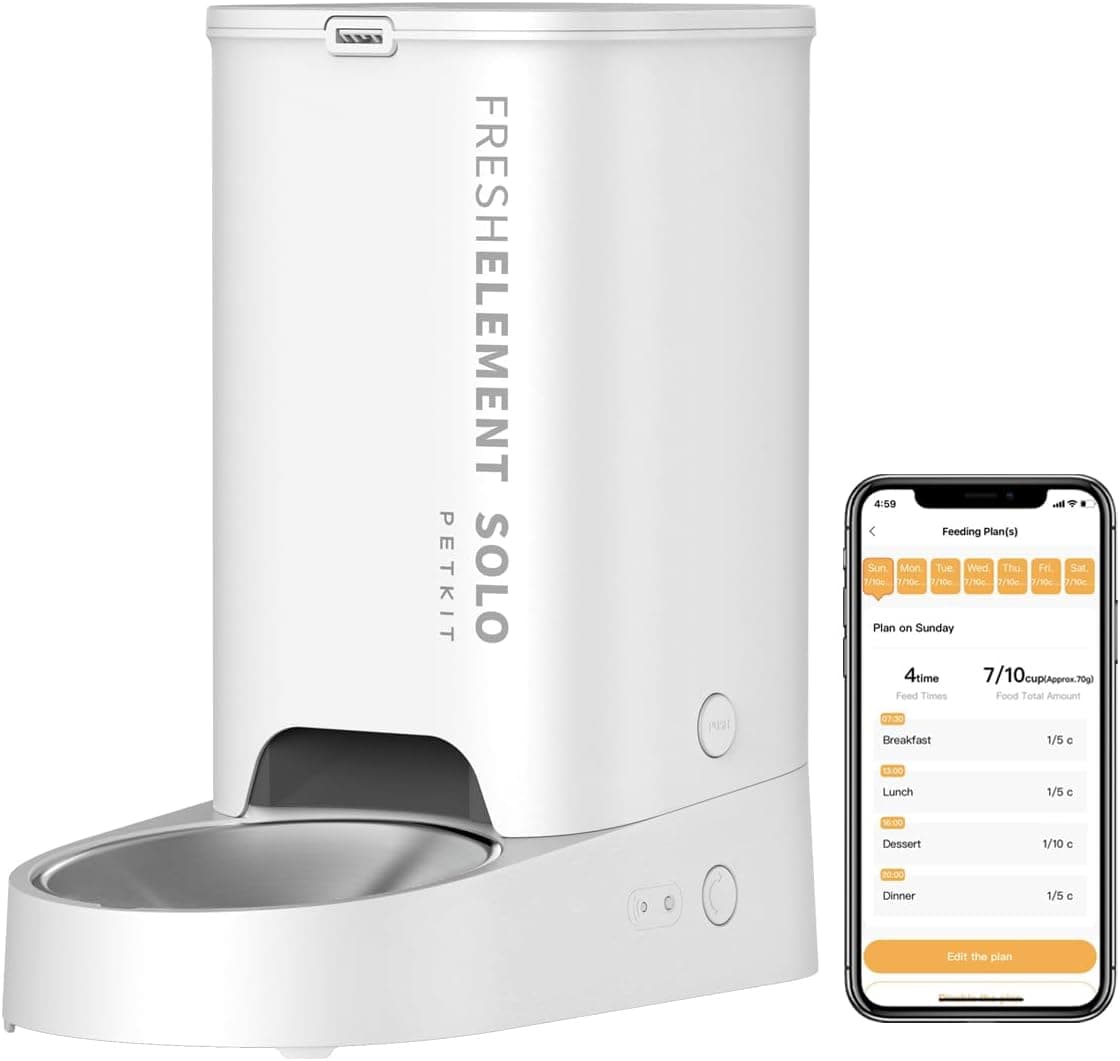 PETKIT Alimentador de gato automático, 2,4 G WiFi, dispensador de comida para gatos/cães, controlo de aplicações, 1 - 10 refeições por dia, liofilizados compatíveis, balde de aço inoxidável, cabo USB