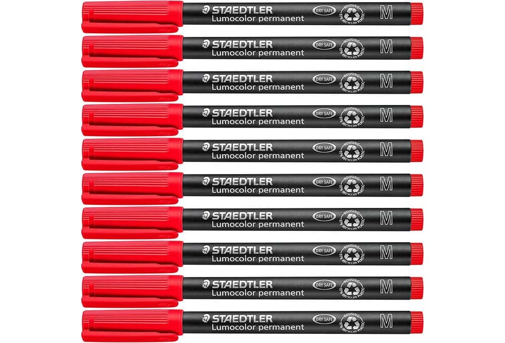 STAEDTLER Lumocolor 317-2. Marcadores de ponta fina vermelha. Caixa com 10 unidades