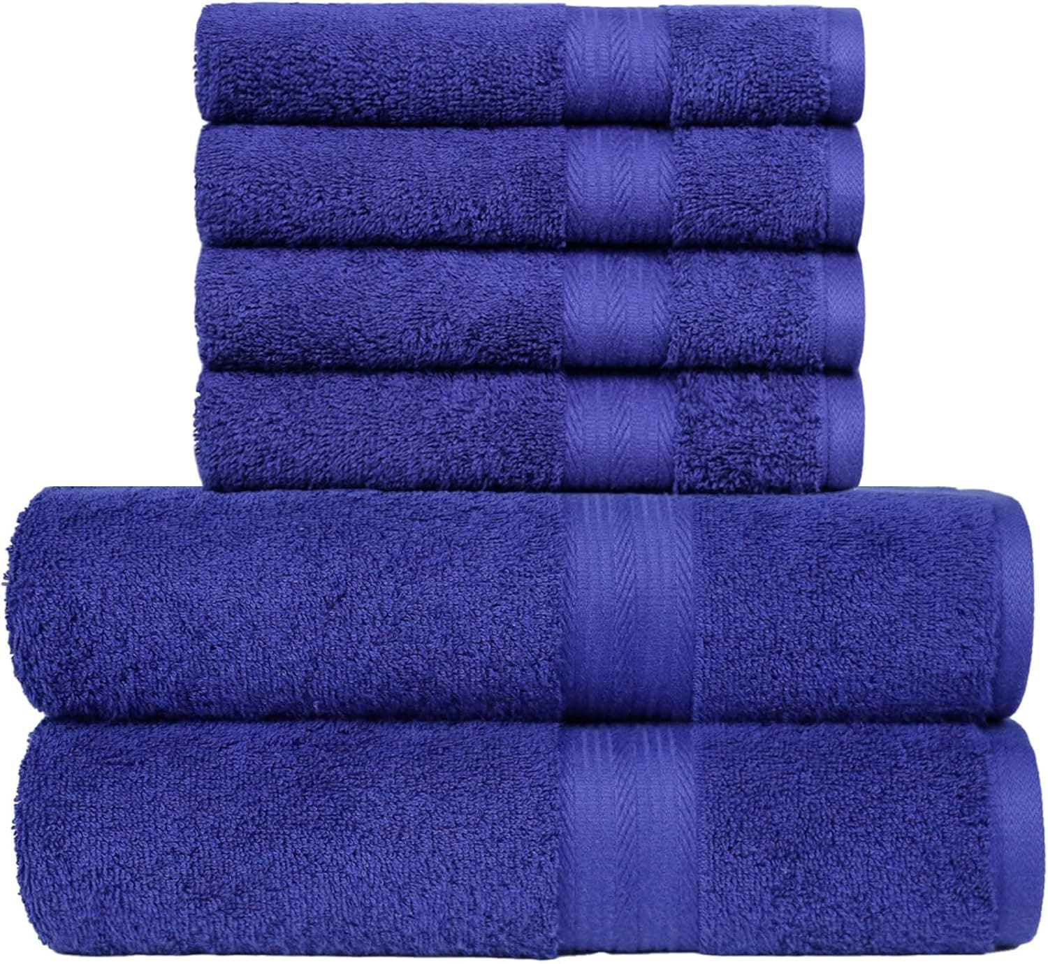 Amazon Basics - pacote de 6 toalhas de banho resistentes à descoloração para casa de banho, 100 % algodão, macias e absorventes, 2 toalhas de banho e 4 toalhas de mão, azul real