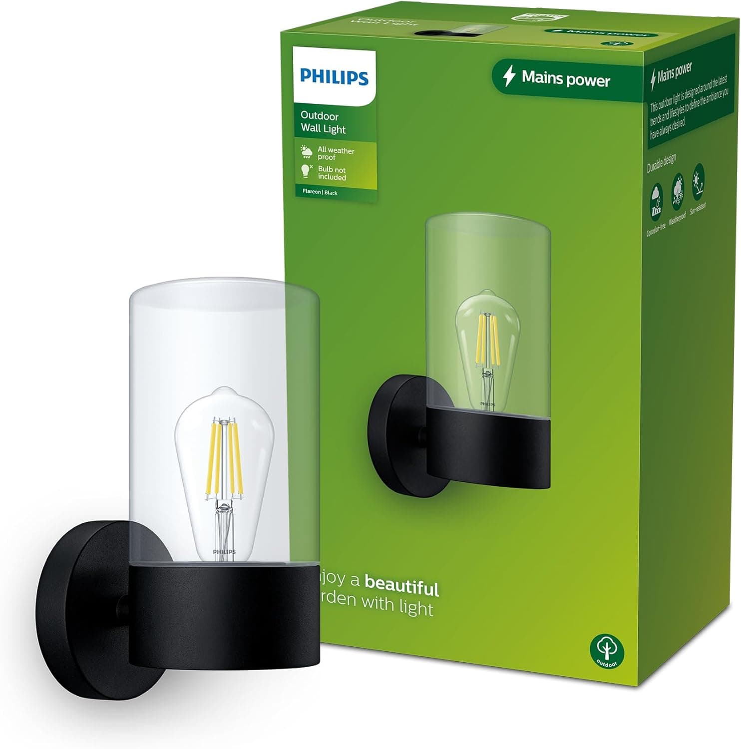 Philips Lighting - aplique parede exterior Flareon, formato redondo, preto, máx. 25 W, resistente a intempéries IP44 (não inclui lâmpada)