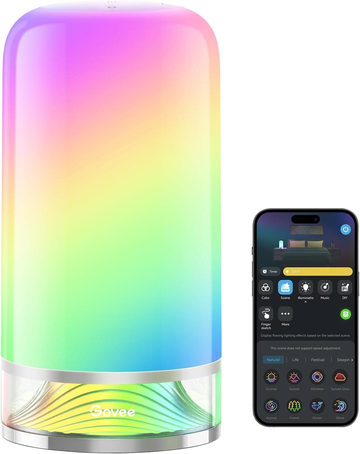 Govee Candeeiro de mesa LED, candeeiro de cabeceira, regulável com toque RGBICWW, compatível com Alexa com 64 modos de cena, 500 lúmenes, funciona com Matter, 2700-6500k, para sala e quarto (com fio)