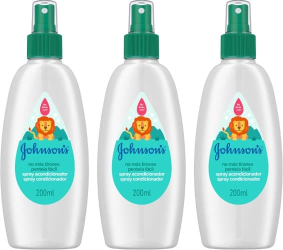Johnson's Baby No More Pulling | Spray desembaraçador para crianças e bebés, cabelo comprido ou encaracolado, hipoalergénico, 200 ml x 3