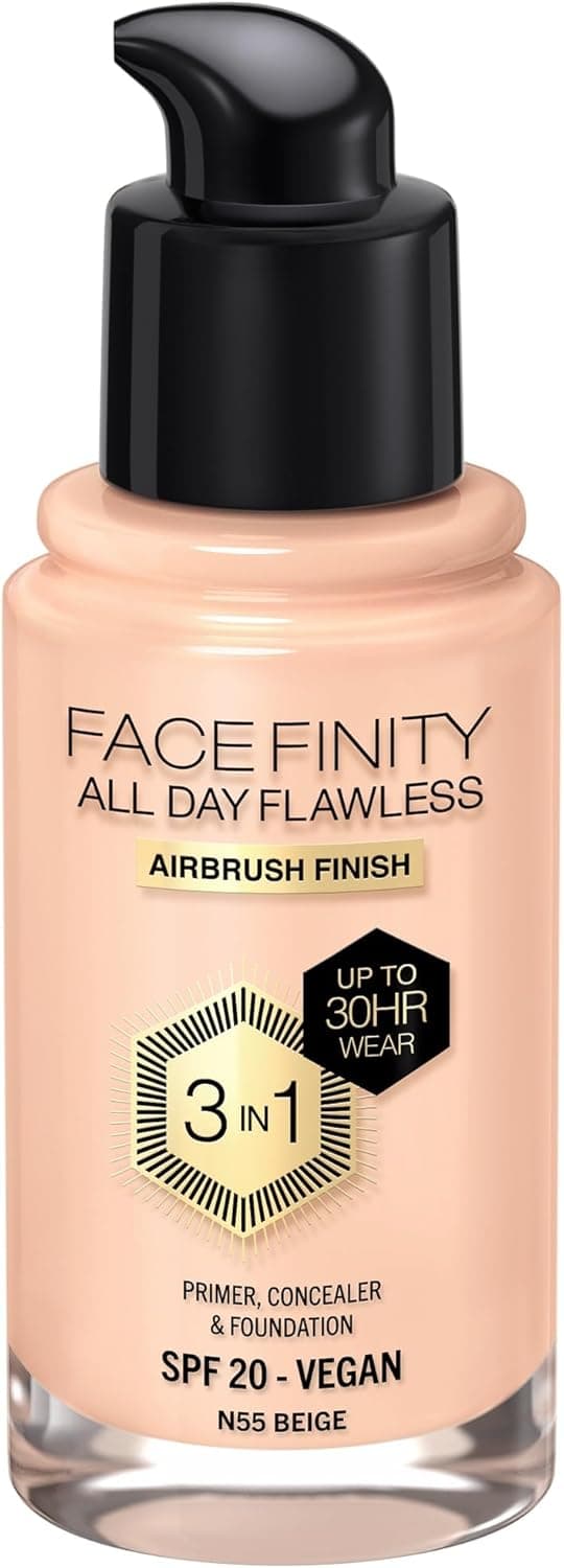 Max Factor Facefinity All Day Flawless 3-in-1 | Base de maquilhagem N55 Beige de longa duração 30 ml