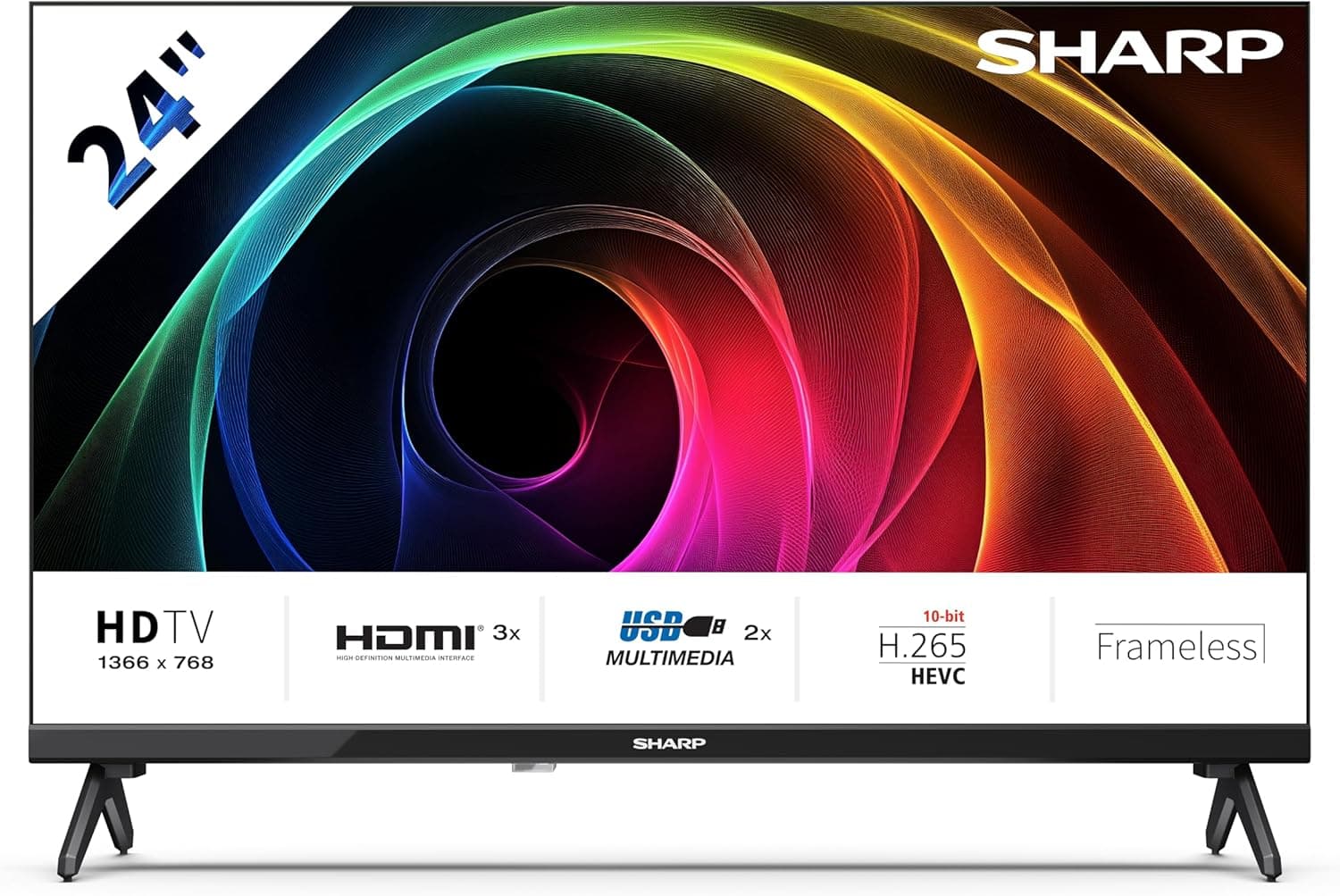 SHARP 24HA1205E - TV 24 polegadas 24" (resolução 1368 x 768, 3X HDMI, 2X USB) cor preto 