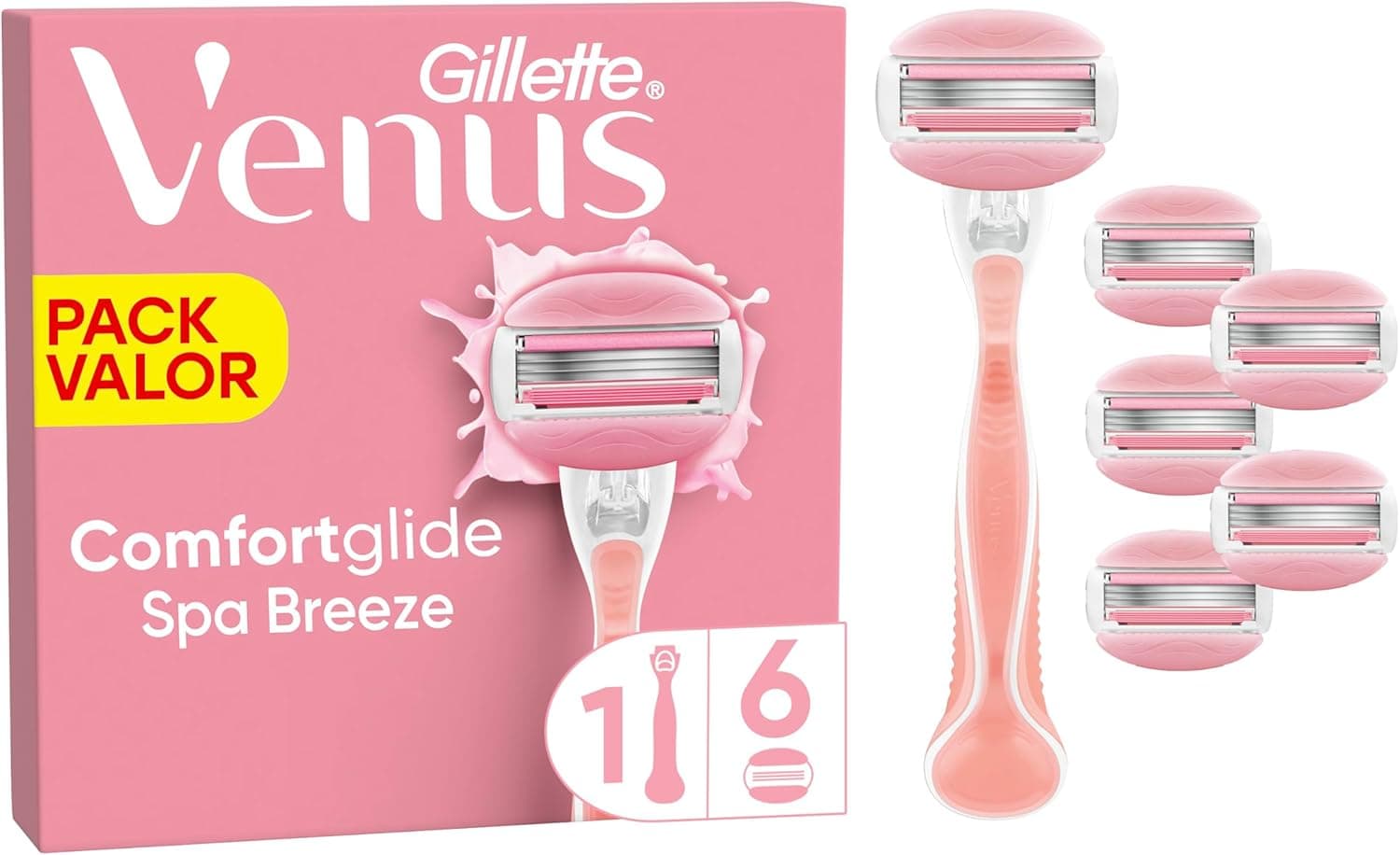 Venus Gillette Comfortglide Spa Breeze, máquina para mulher, 1 pega 6 peças, remoção suave, púrpura e duradoura