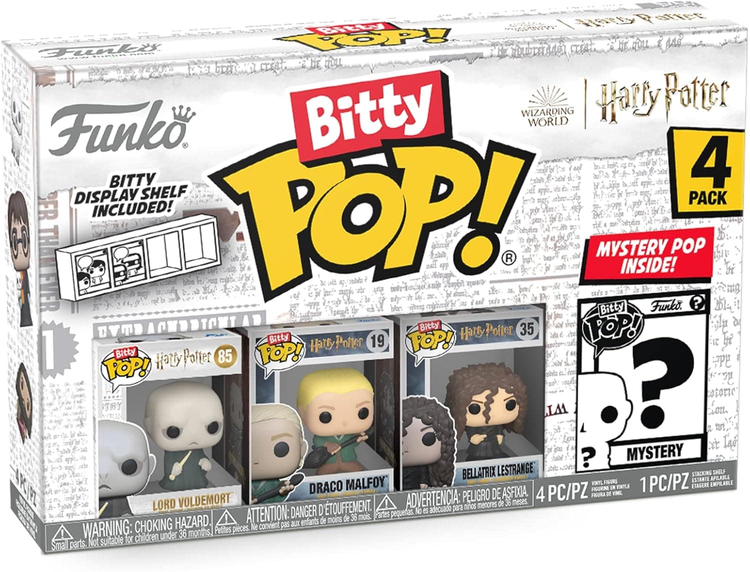 Funko Bitty Pop! Harry Potter - Lord Voldemort™, Draco Malfoy™ (Quidditch™), Bellatrix Lestrange™ e uma minifigura misteriosa surpresa - 0,9 polegadas (2,2 cm) colecionável 