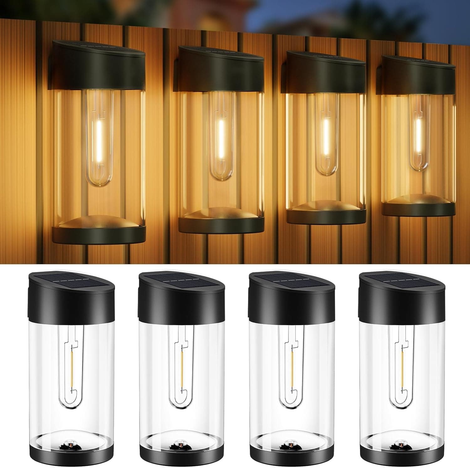 btfarm Pack de 4 Apliques Solares de Exterior – Luz LED Branco Quente, IP65 Impermeável, para Jardim, Cerca, Alpendre, Parede e Pátio