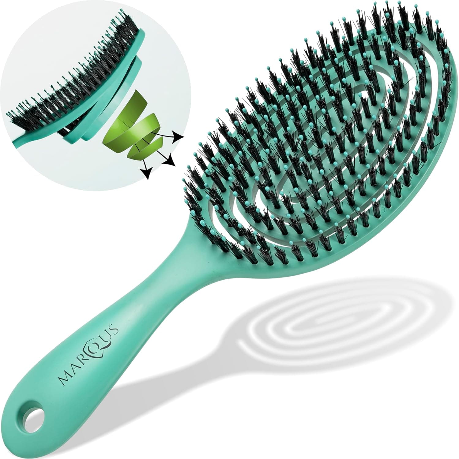MarQus - Escova de cabelo antipuxões com cerdas de javali, desembaraçar todos os tipos de cabelo, agora otimizado para uma escovagem suave e sem puxões