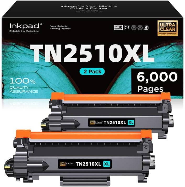 iNKPAD Alta capacidade: TN2510XL, Tonificador compatível com Brother TN-2510XL para impressora HL-L2400DW HL-L2445DW MFC-L2800DW DCP-L2620DW DCP-L2660DW MFC-L2860DW(2 preto)