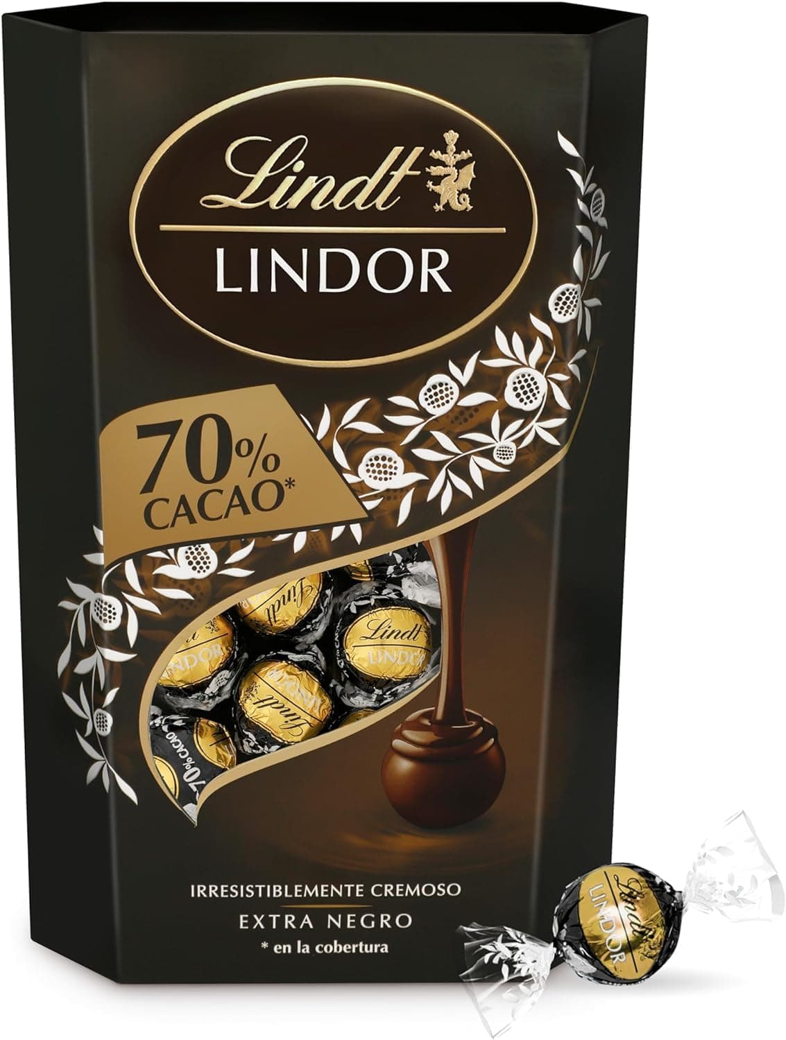 Lindt bombons LINDOR CORNET chocolate preto a 70% de cacau, deliciosa gostosa com interior de chocolate cremoso, chocolate Lindt, 337 g, cerca de 26 bombons