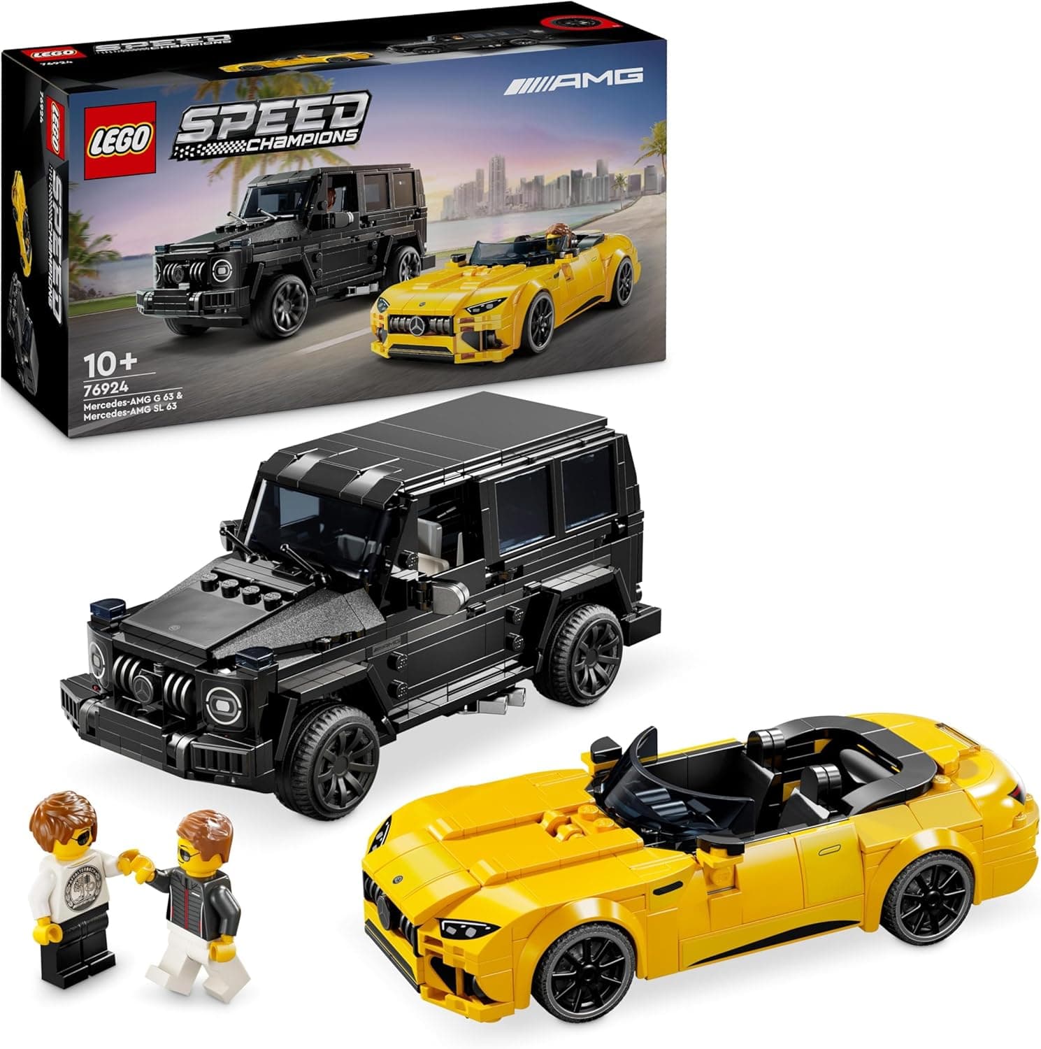 Lego Speed Champions Mercedes-AMG G G 63 e Mercedes-AMG SL 63 2 carros de brinquedo de construção, casaco de veículo, 2 minifiguras de motoristas, presente para meninos e meninas de 10 anos ou mais