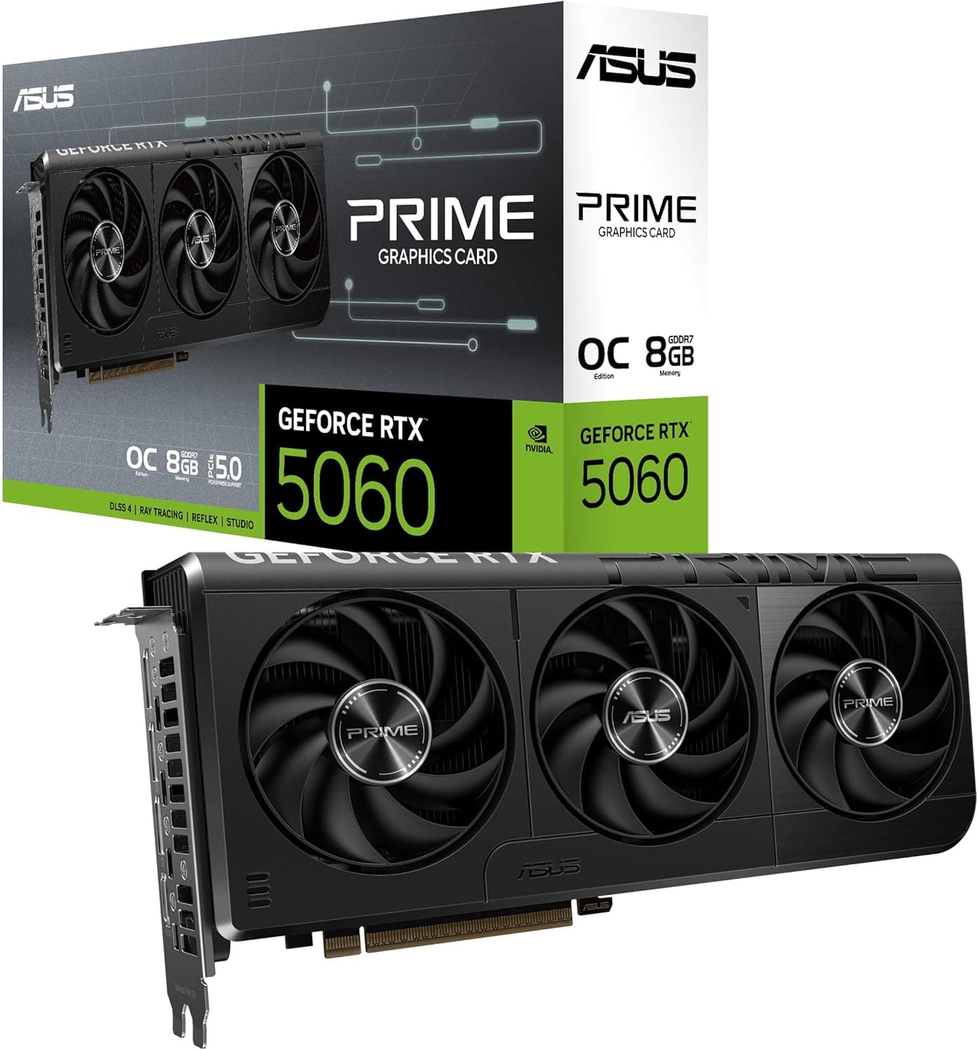 ASUS Prime GeForce RTX 5060 8 GB GDDR7 OC Edition placa gráfica compatível com SFF (PCIe 5.0, 8 GB GDDR7, HDMI/DP 2.1, ranhuras de 2,5, ventiladores, dupla BIOS)