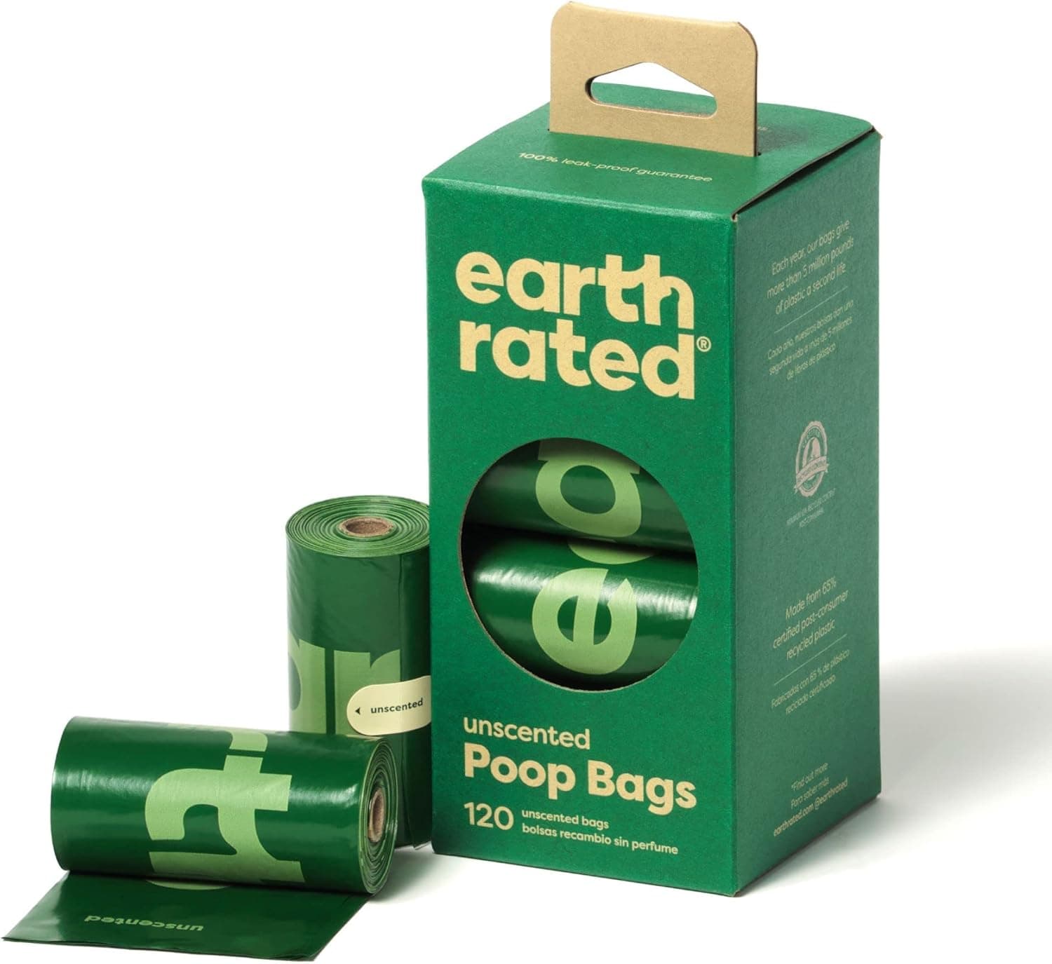 Earth Rated Sacos para fezes de cães, para animais de estimação à prova de fugas e extra grossos, adequados para cães de qualquer tamanho, rolos de recarga, sem aroma, 120 unidades