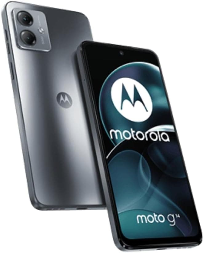 Motorola Smartphone Moto g14, 8/256, ecrã Full HD de 6,5", sistema de câmara de 50 MP, áudio Dolby Atmos, Android 13, bateria de 5000 Mah, processador Octa-Core, Dual-SIM, cinzento