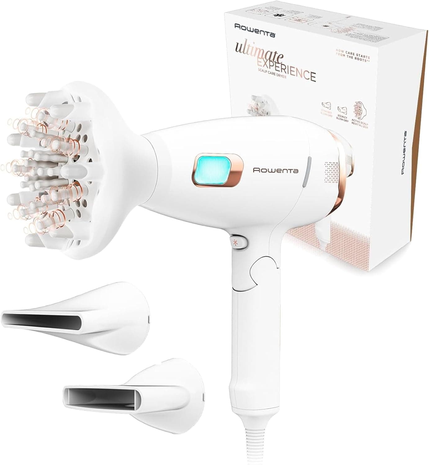 Rowenta Scalp Care Ultimate Experience CV9240 Secador de cabelo e massajador de 2200 W 6 configurações de temperatura/velocidade, secador dobrável, com motor digital, secagem e moldagem rápida