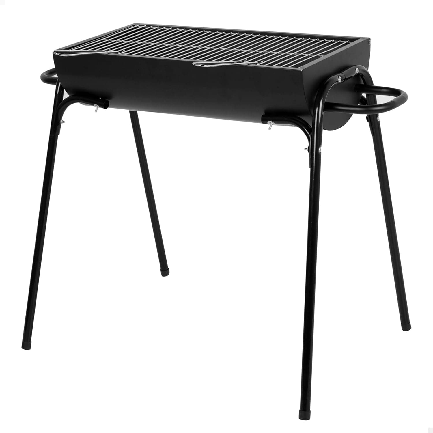 AKTIVE Churrasco portátil carvão, 91 x 33 x 71 cm, preto mate, grelha de aço inoxidável, superfície ampla, estrutura metálica, 4 pernas, alças laterais de transporte (63111)