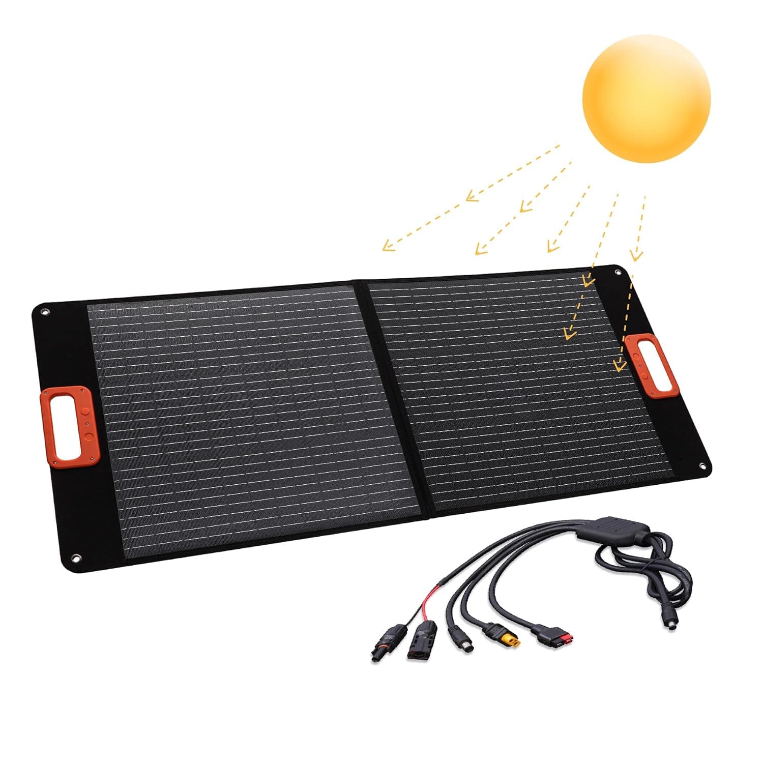 Painel solar dobrável TX-206 de 100 W da Technaxx, carregador solar monocristalino portátil para todas as fontes de alimentação habituais com saídas USB-A/USB-C/XT60/DC7909/MC4/Anderson