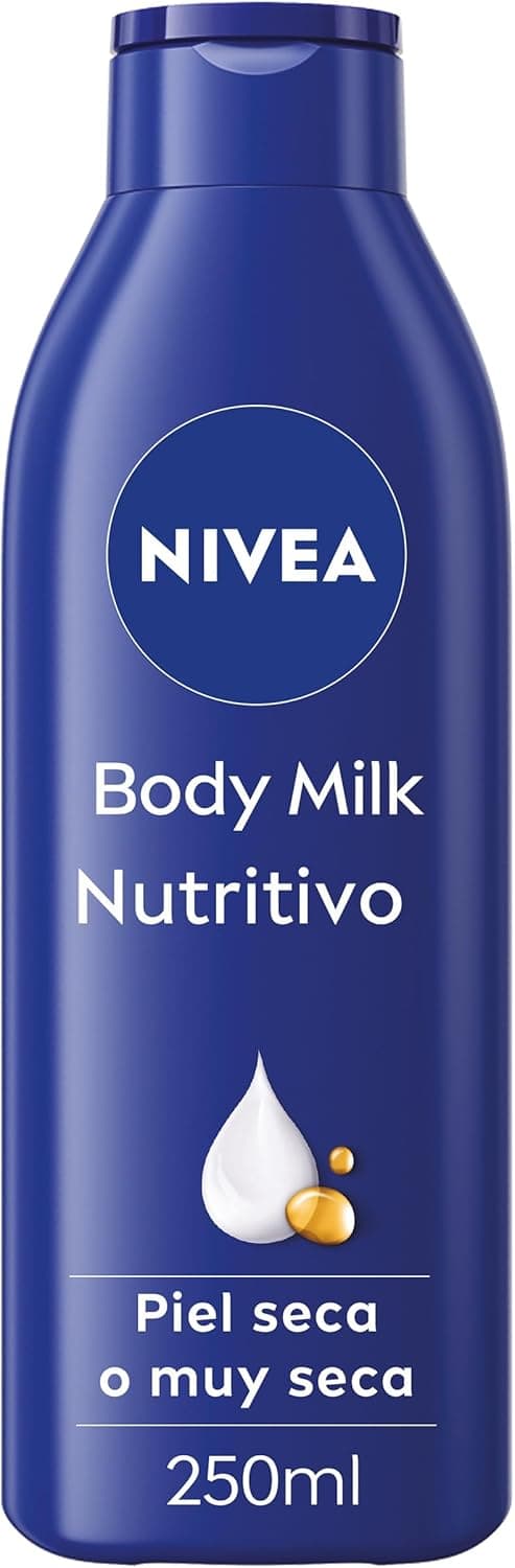 NIVEA Body Milk Nourishing | Leite corporal hidratante 72h com óleo de amêndoas e ácido hialurónico para pele seca, 250 ml