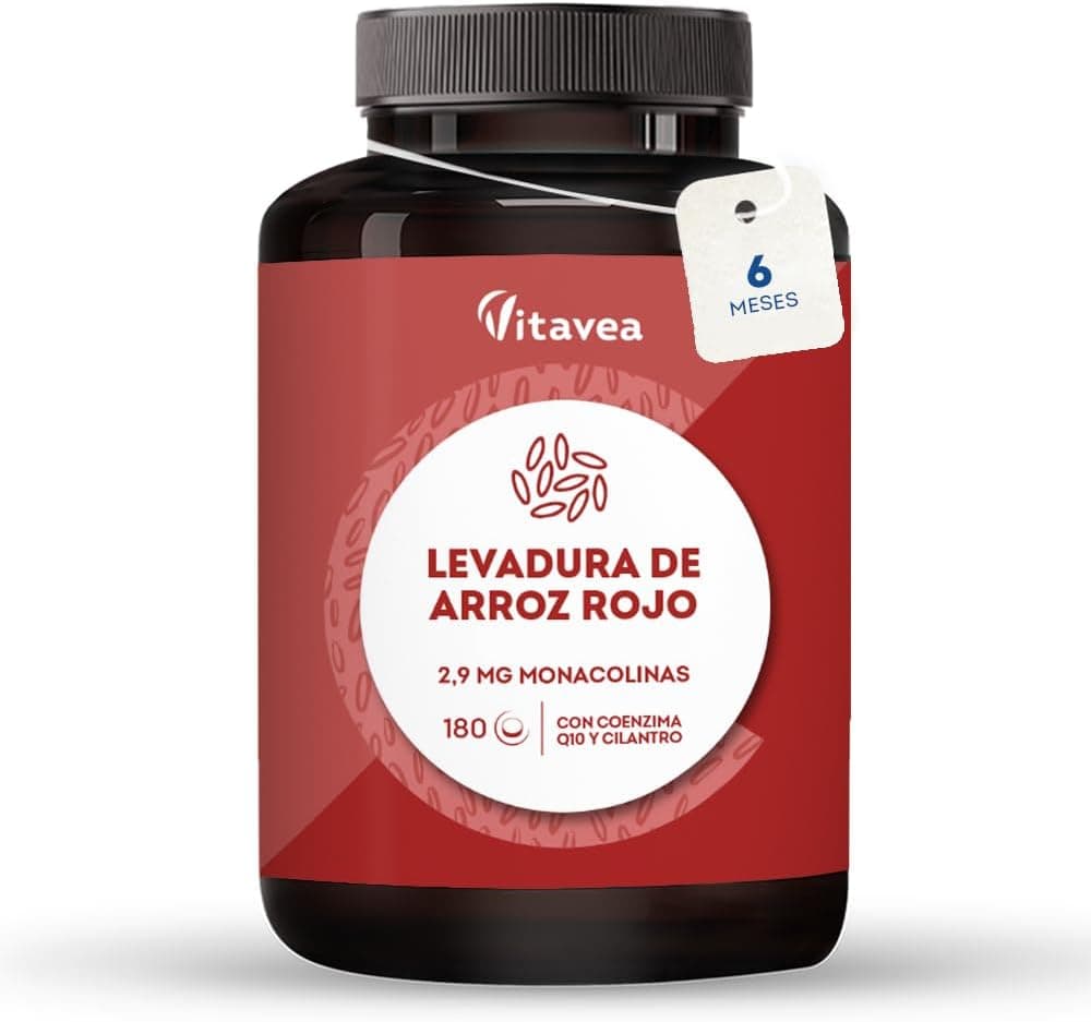 Levedura vermelha de arroz com coenzima Q10 e coantro, reduz o colesterol - 2,9 mg de Monakolina k - Dose ideal com Q10 - Vegana, 180 cápsulas, fornecimento de 6 meses - Vitavea