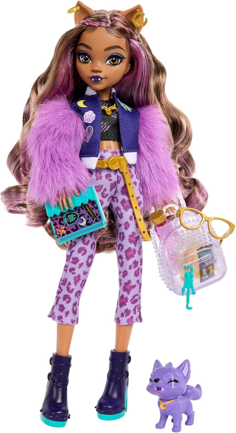 Monster High HRP65 Clawdeen Wolf | Boneca articulada com acessórios e mascote para crianças a partir dos 4 anos