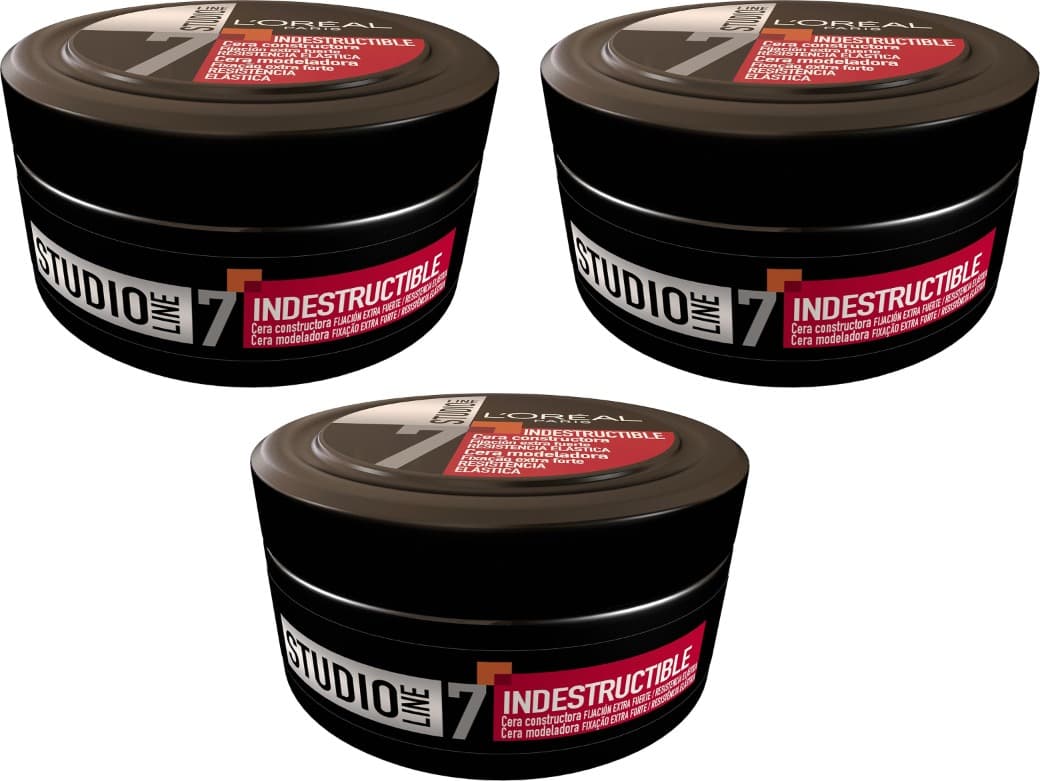 L'Oreal Paris Studio Line Indestructible | Cera modeladora resistente para cabelo, 75 ml x 3